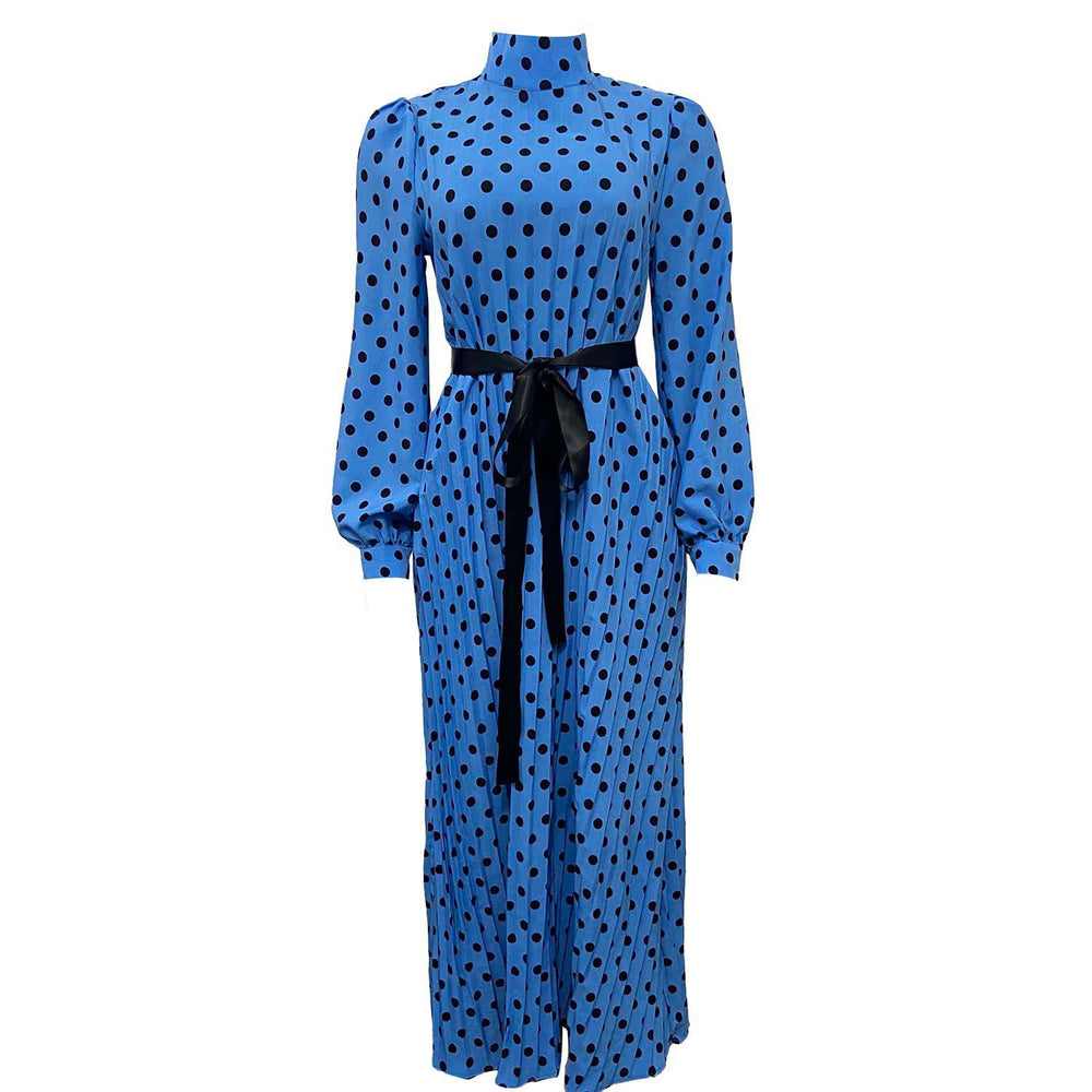 D123t   cross-border women's loose pleated polka dot maxi dress, plus size european and american style dress