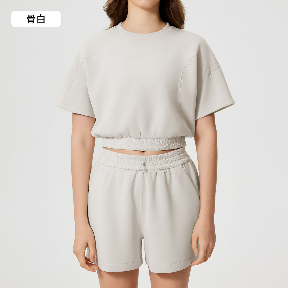 Women's summer casual activewear set: cloud-like air layer, loose fit, slimming, solid color, fashionable fitness yoga two-piece outfit