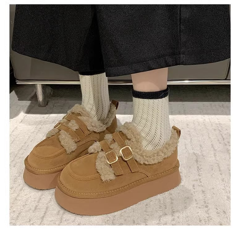 Fleece-lined birkenstock shoes for women 2026new arrivalwinterthickenedheattech women's shoes popular super popular cotton shoes thick sole snow boots