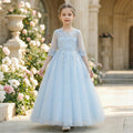 export girls' dresses: lace-trimmed, bestselling flower girl wedding dresses, runway-ready, piano performance outfits with three-quarter sleeves