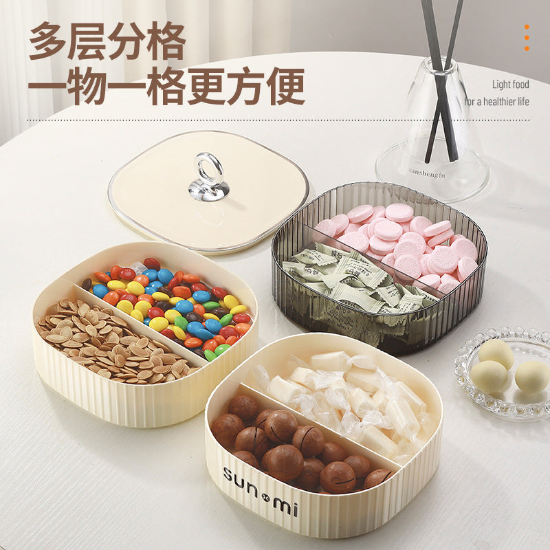 Living room multi-layer dried fruit box with grid and lid, happy candy box, fruit plate, coffee table, melon seeds, snacks, large-capacity fruit plate