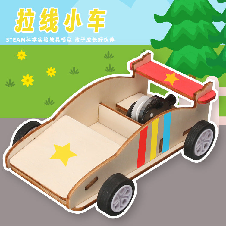 Primary school students DIY technology small production invention clockwork elastic wire trolley scientific experimental materials toy wholesale
