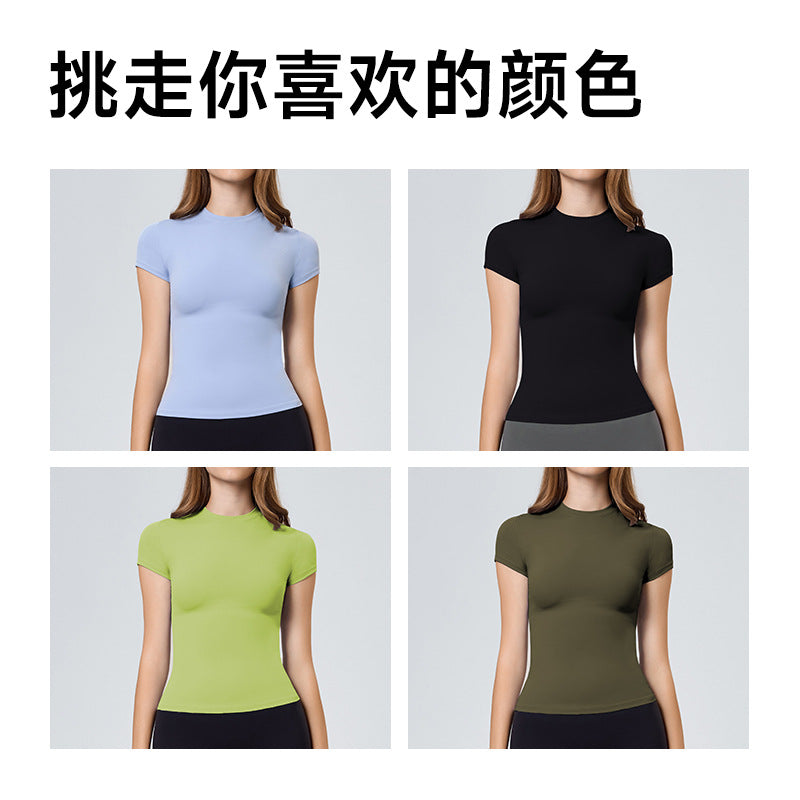 New women's outdoor sports set: slim-fit yoga outfit for everyday wear - short sleeve, stretchy running top