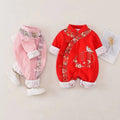 Baby spring autum baby girl long sleeves partial magpie double-layered khaki full moon tang suit style embroider one-piece clothes