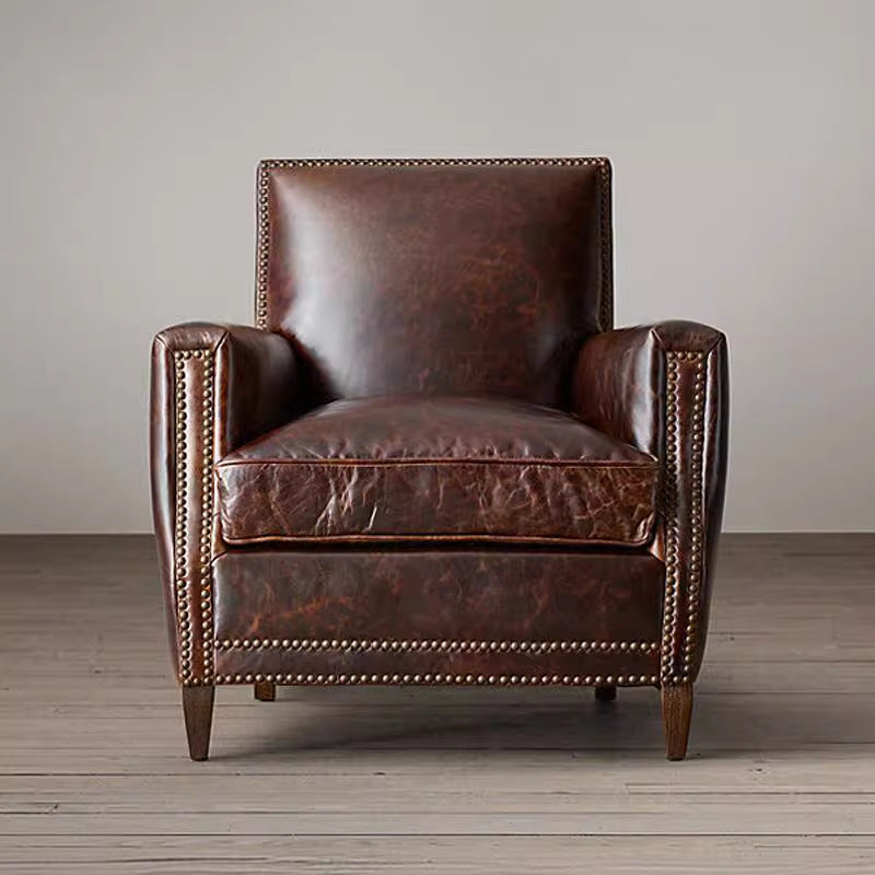 American country leather sofa retro oil wax leather single chair modern accessible luxury living room small casual sofa chair