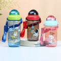 Cartoon kids water bottle with strap, plastic cup, straw cup, kindergarten water bottle, leak-proof, children's gift