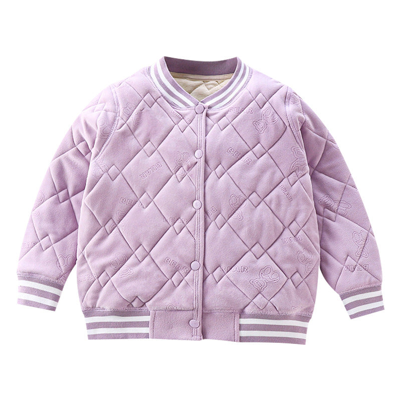New winter quilted silk-padded baseball jacket: thickened, wearable as outerwear or inner layer, perfect for school uniforms, warm and cozy for boys and girls