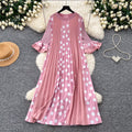 K-style polka dot pleated short-sleeved dress women's summerruffle sleeve round neck pleated skirtslimming lookelegantwork clothing skirt