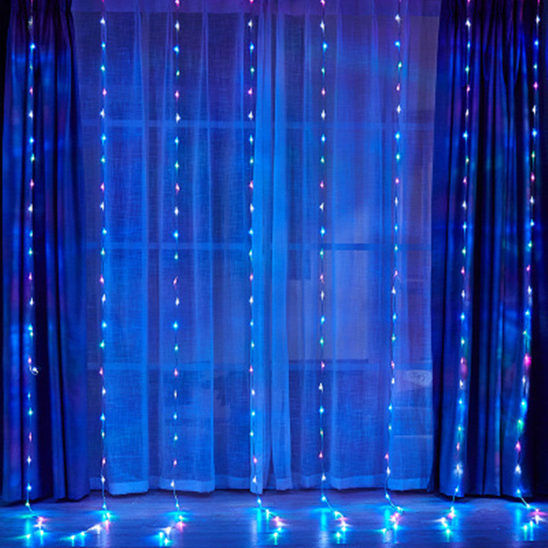 LED running water light string, waterfall light flashing, curtain light, holiday light, Christmas lights, room decoration background full of stars