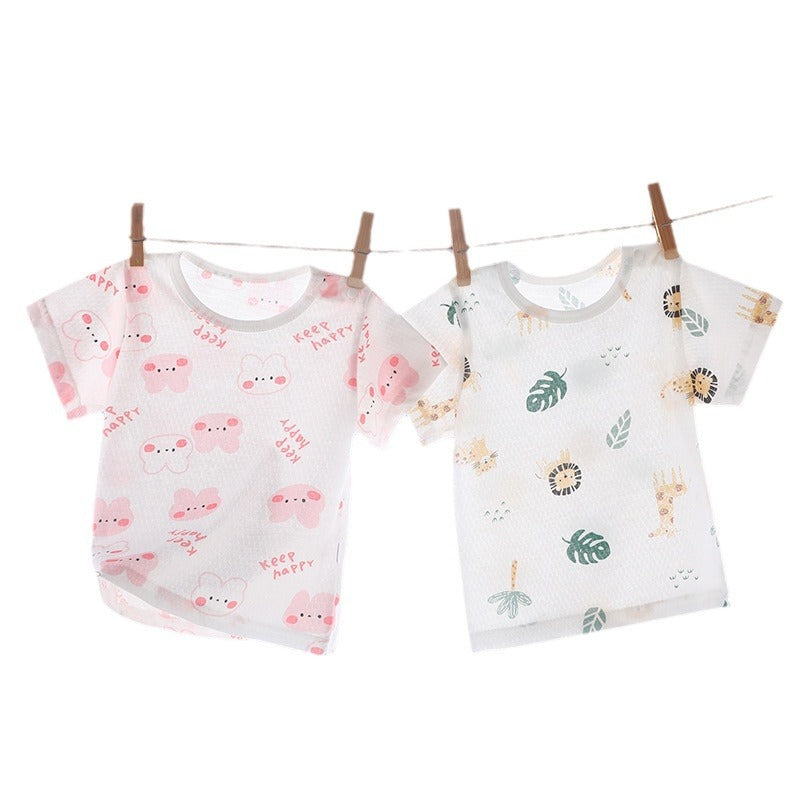 Baby lightweight short-sleeve t-shirt, infant top, kids' summer clothes (0-4 years), toddler boys' and girls' short-sleeve undershirt, trendy style