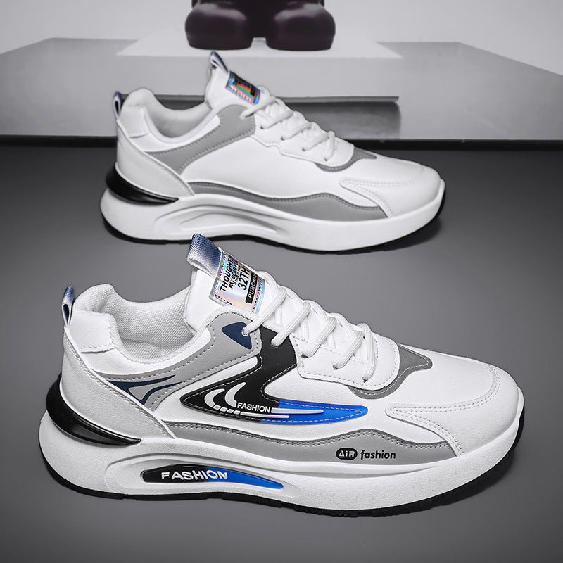 Men's spring new leather waterproof sneakers - trendy, versatile, casual dad shoes with soft, non-slip soles for running