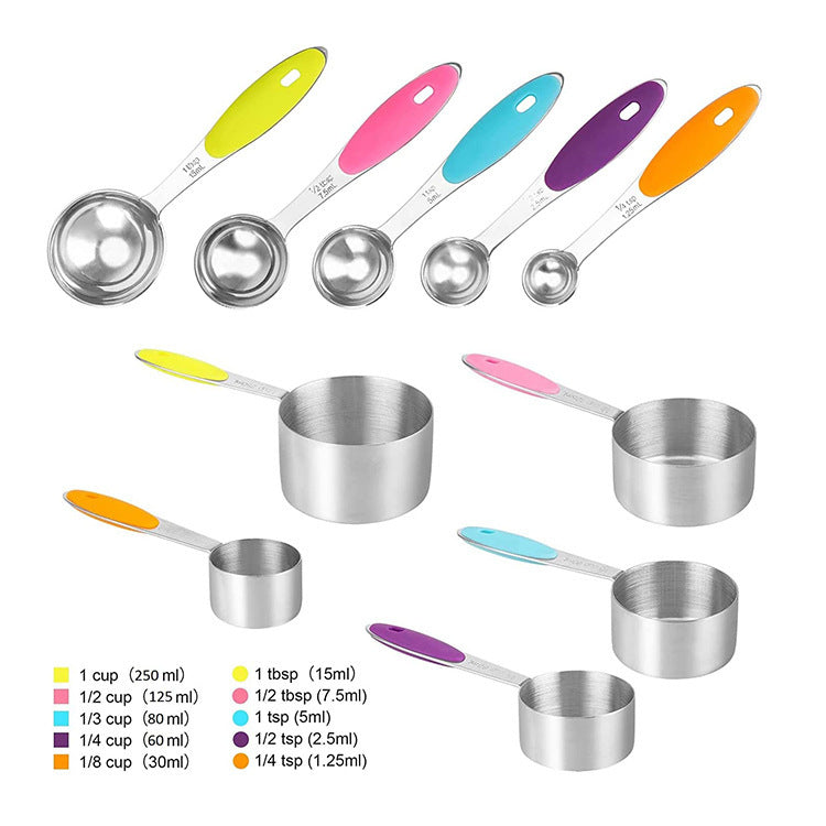 Cross-border stainless steel with graduated measuring cup, measuring spoon, high temperature resistant baking measuring spoon set, silicone coffee spoon, baking tool