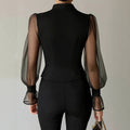 fashion  spring new arrivals: elegant women's bubble sleeve tie-neck blouse