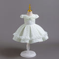 European and american new style airplane sleeve children's formal dress lace princess dress baby girl first birthday dress flower girl