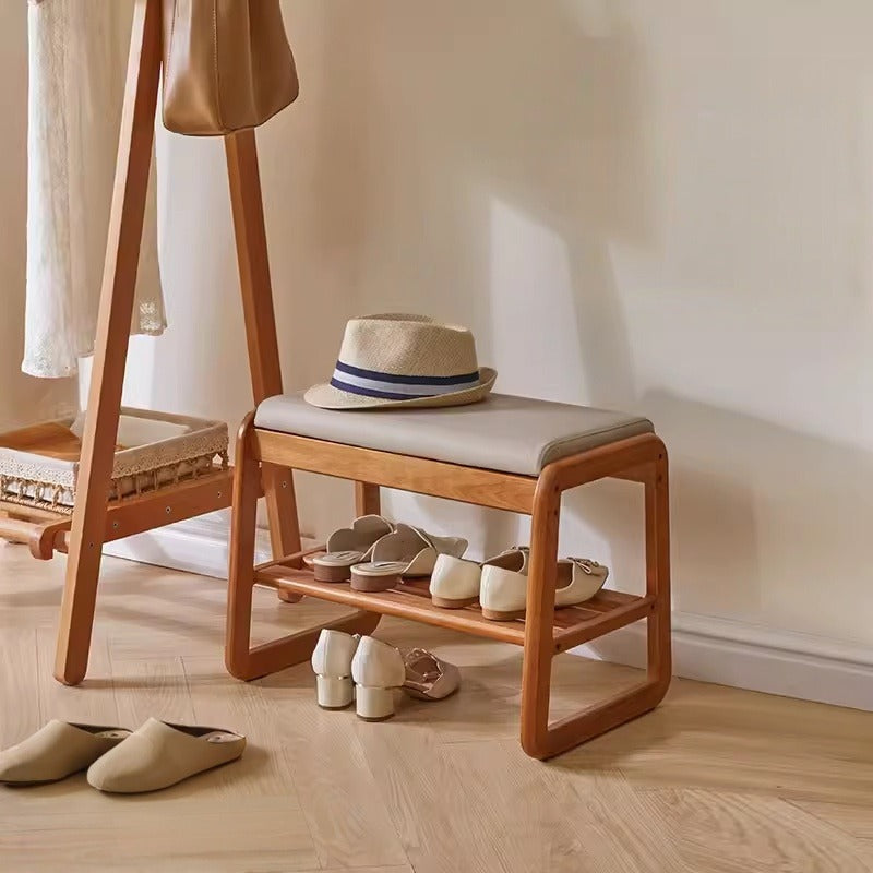 Solid wood shoe change stool household small narrow shoe rack seat stool integrated soft bag seat cushion test door bench shoe stool