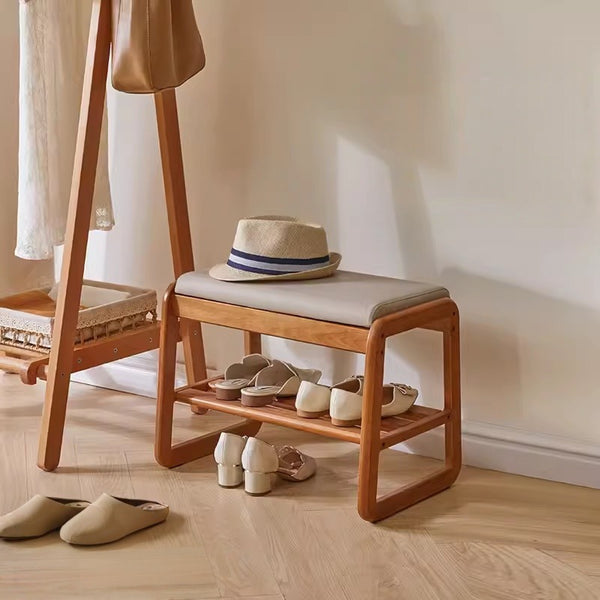 Solid wood shoe change stool household small narrow shoe rack seat stool integrated soft bag seat cushion test door bench shoe stool