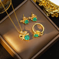 European and american full diamond bow necklace women's light luxury minimalist three-piece set new high-end pendant earrings ring jewelry