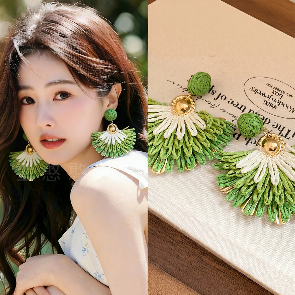 Beach vacation coffee color straw earrings earrings earrings earrings 2026 spring and summer new arrival women's jewelry trendy wholesale