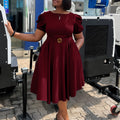 C8601 cross-border women's fashion: european & american  style - round neck, elegant, figure-flattering, a-line dress with puff sleeves and a flowy skirt