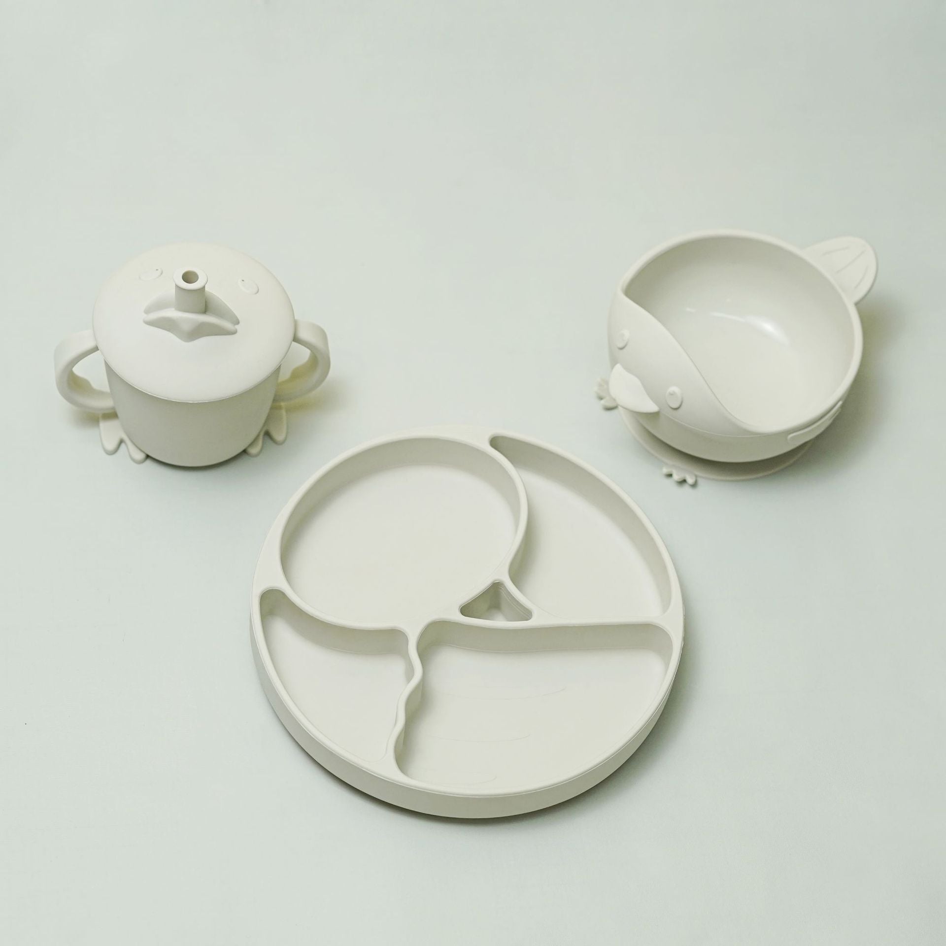 Children's tableware feeding set Baby silicone bowl Fork spoon Baby food supplement bowl Plate Food grade silicone plate