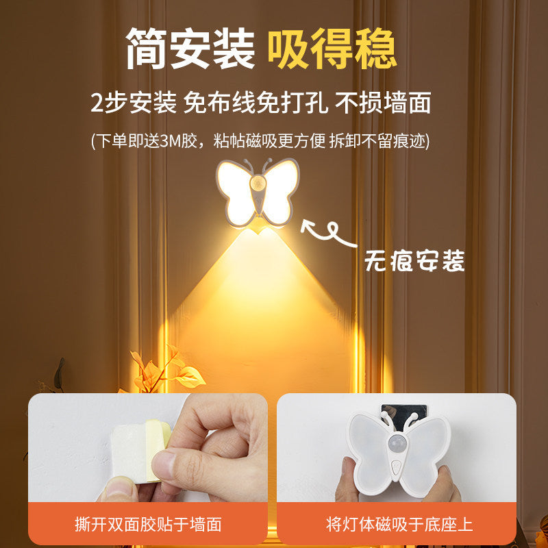 Rechargeable human body induction light for bedroom, no wiring, no punching, wall light, room entrance door magnetic suction bedside night light