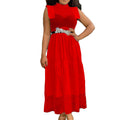 D192 summer chic commute sexy cutout cotton high-waisted mesh panel solid color plus size export fashion dress