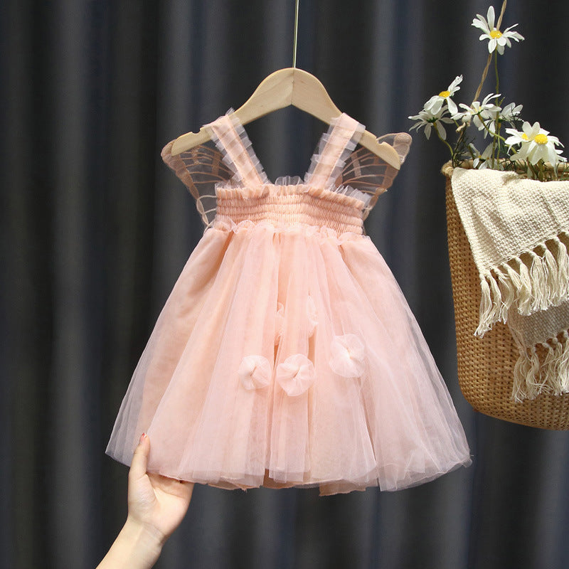 Girls' mesh suspender summer dress - new angel princess style, kids' vest, puffy, cute children's clothing