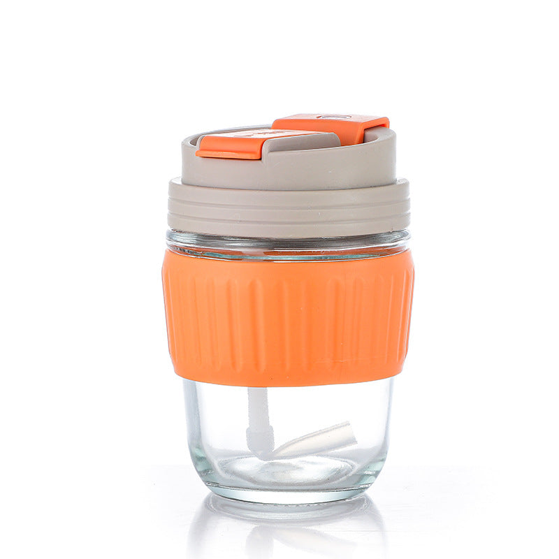 Double drinking cup glass cup high appearance casual water cup oven mitts heat insulation portable portable coffee cup gift cup straw