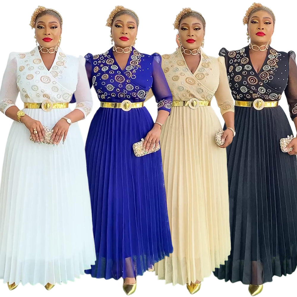 hot diamond v neck banquet evening dress  african women's plus sizeelegantelegancedress