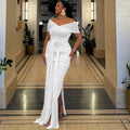 Fashioninsexport women's pure colordresssexy one-line collar off-shoulder sleeveless ribbon elegant slit skirt dress