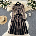 Accessible luxuryfall and winter tweed styledressfashion metal buckle waist contrast colorpleated chidori gridsknitting bottom skirt