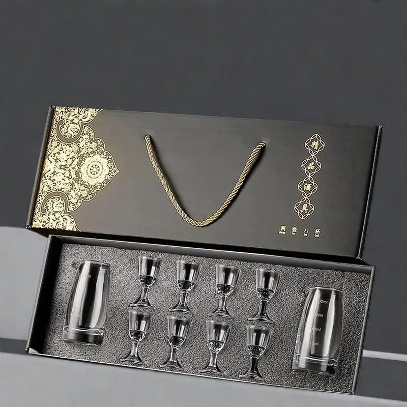 High-end white wine glass suitfor home gift-giving crystal gold tracing liquor glass wine dispenser small one-cup gift box