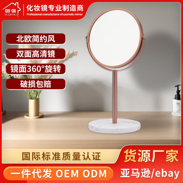 European style raised foot table makeup mirror metal double-sided high definition hotel beauty commercial princess dresser mirror matte