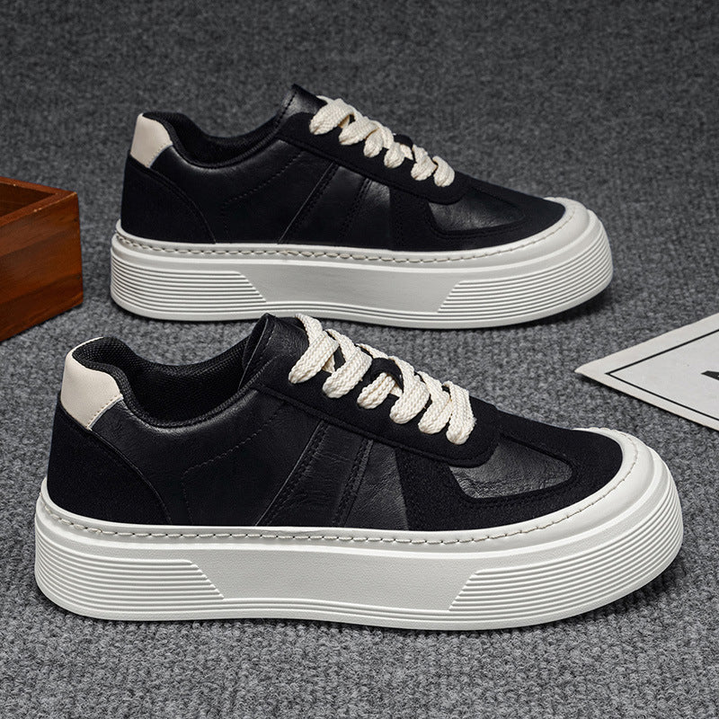 Leather solid color german training shoes for men 2026new arrivalspringthick sole sneakers for men height-increasingplatform shoesthick solecasual shoes
