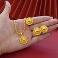 Wholesale cross-border middle eastern polished ball design gold-plated necklace, pendant, earrings, and ring three-piece jewelry set