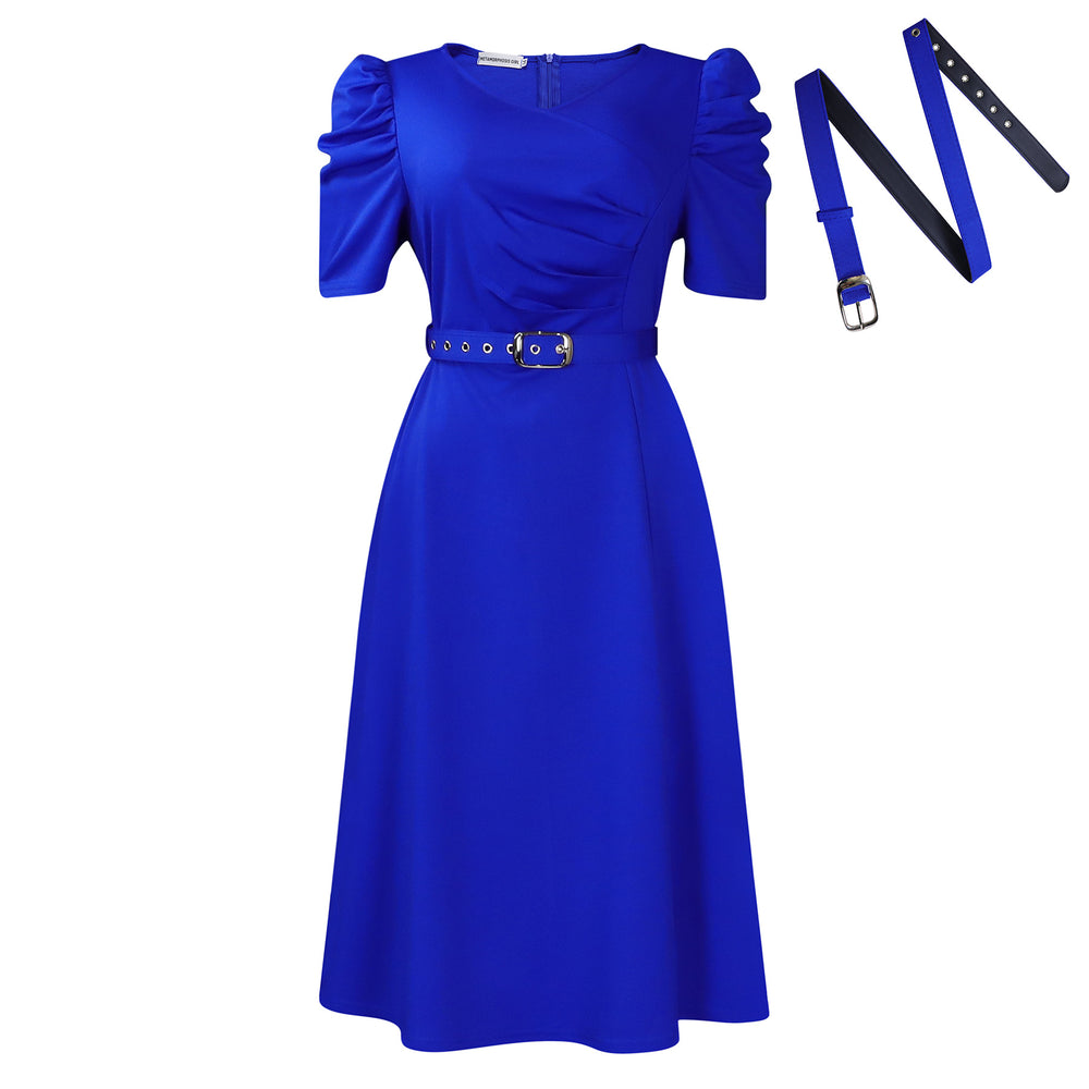 C8616  foreign trade women's fashion pleated elegant v-neck swing dress - cross-border african style dress