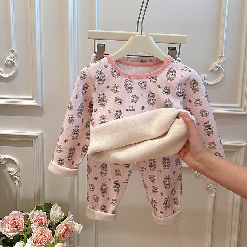 Pre-order: kids' fleece-lined thermal underwear set (ages 6-12) - girls' & boys' styles, trendy home wear, children's clothing