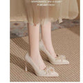 French crystal sequin wedding shoes high heels 2025 new pointed toe platform wedding shoes bridal stiletto pumps