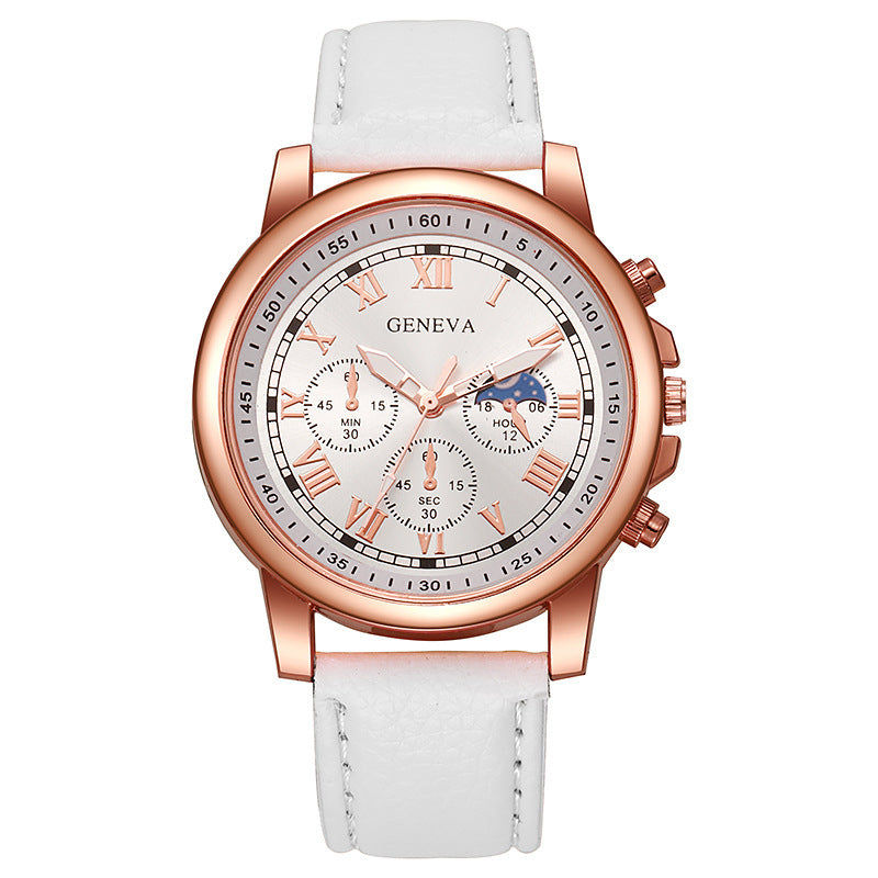 Douyin duoduo cross-border platform geneva watch women's three-eye roman belt quartz watch manufacturer spot wholesale