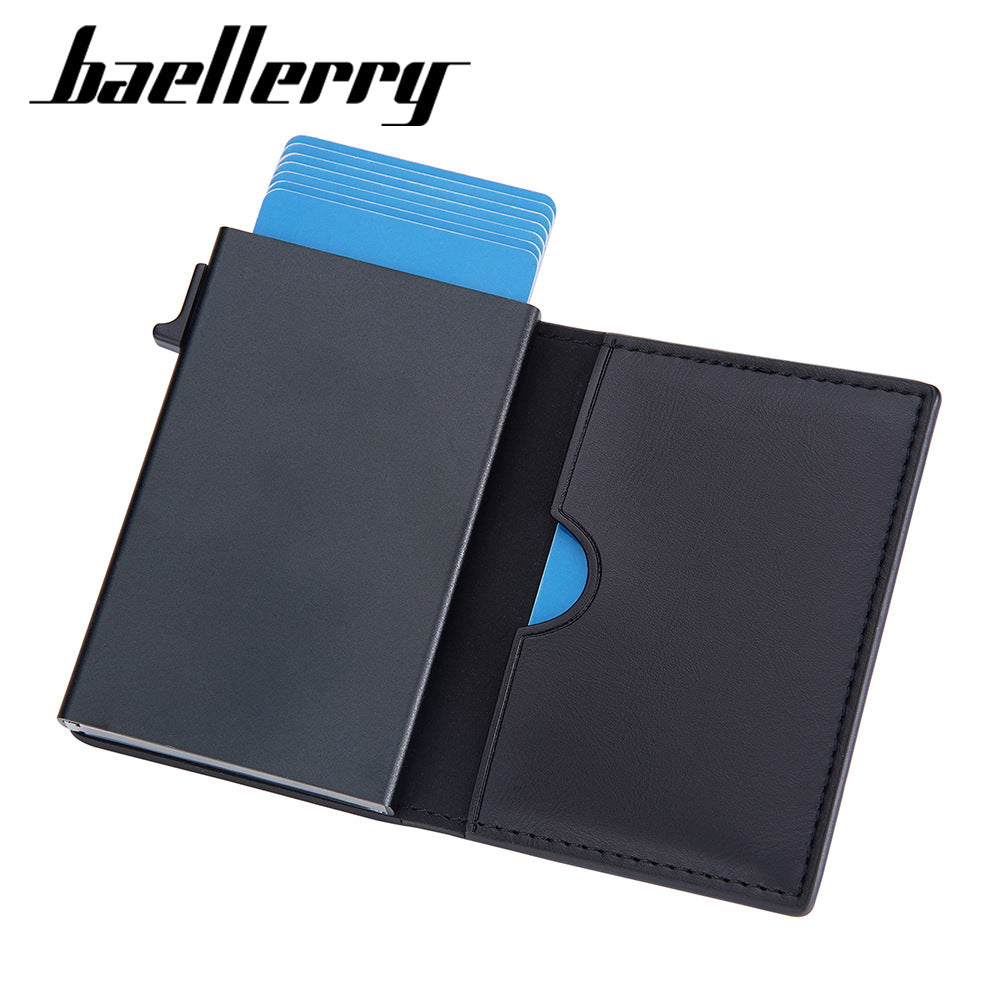 BAELLERRY new men's side push automatic elastic card RFID card bag business anti-magnetic card clip simple card box