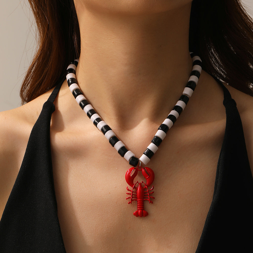 Crayfish pendant wholesale european and american cross-border hip beach necklace for women niche style black and white beaded high-end clavicle chain