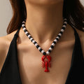Processed personalized crayfish pendant european and american cross-border seaside necklace for women niche black and white beaded high-end clavicle chain