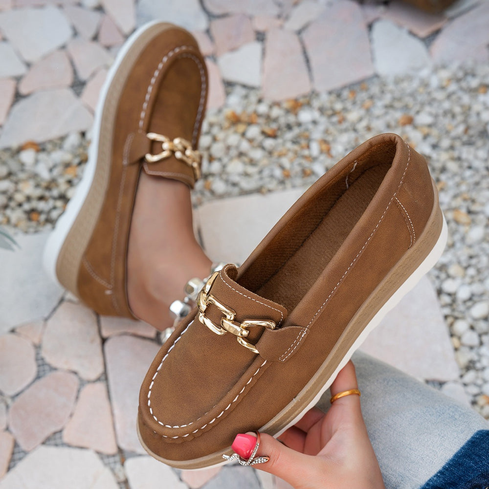 export plus size women's single shoes  autumn new metal chain wedge heel platform casual loafers wholesale