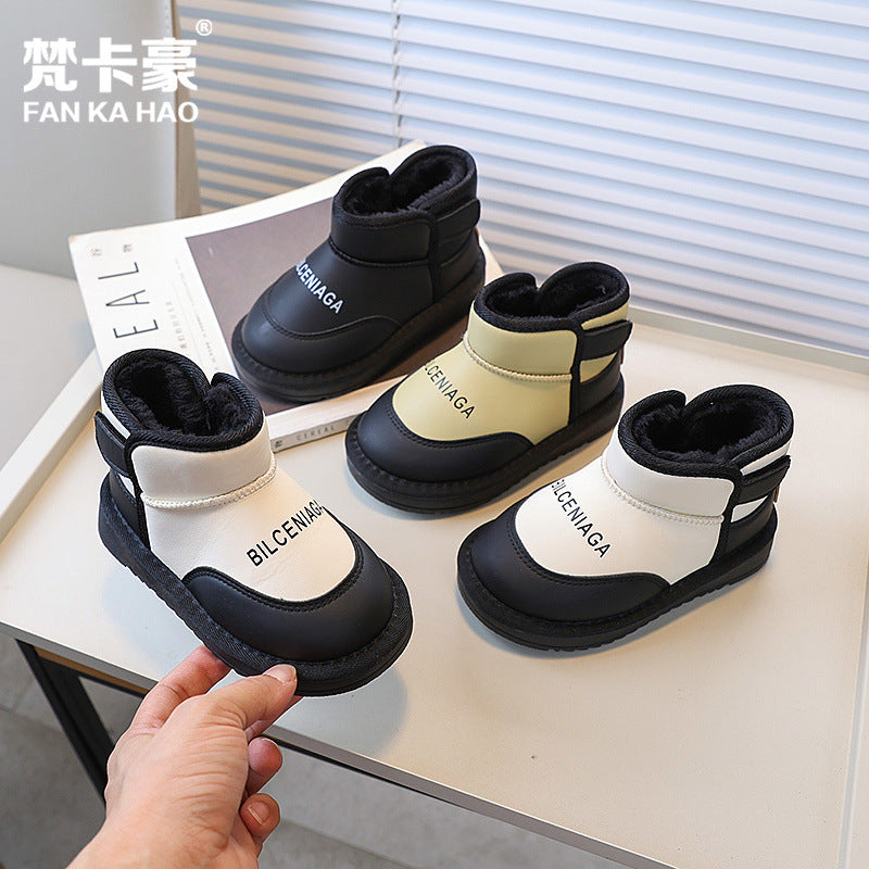 Girls' snow boots - new korean style for winter  - kids' fleece-lined, extra thick cotton shoes - boys' first walker short boots