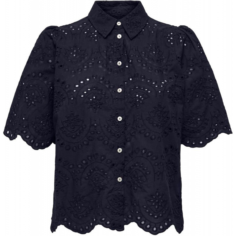 Amazon fashion cut out crochet short sleeve shirt women's  summer new arrivalfashioncasualeleganttops