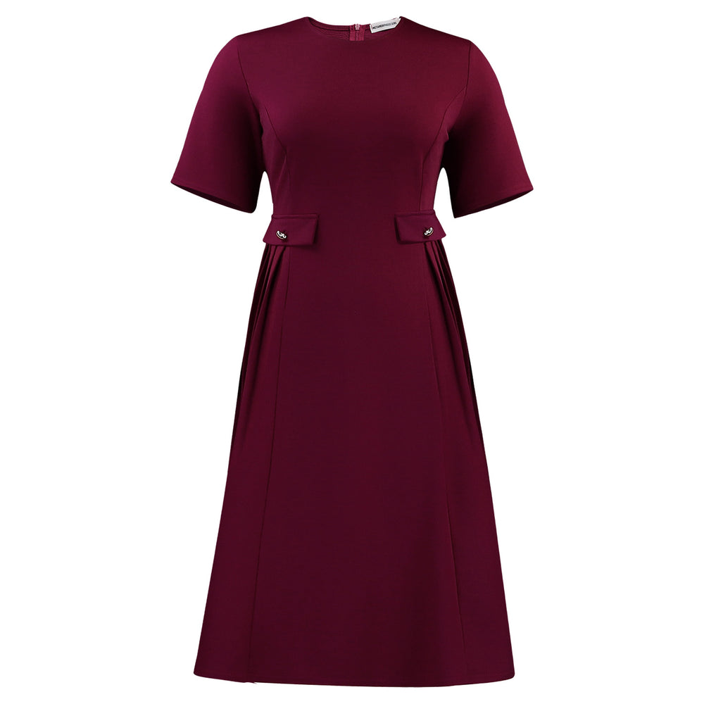 C8661 african women's clothing  summer new arrival: round neck short sleeve elegant solid color midi dress, european and american style