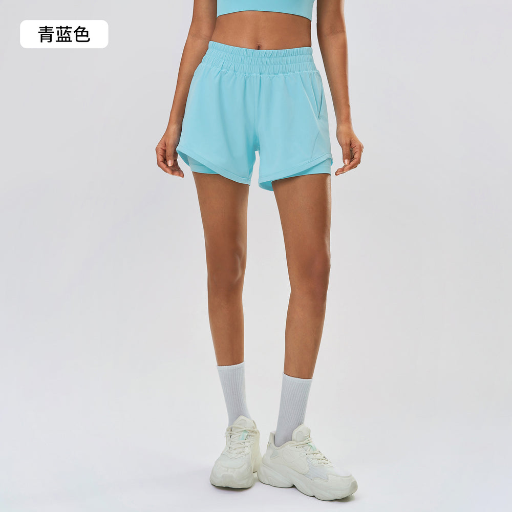 Summer quick-dry breathable women's sports shorts - faux two-piece, anti-exposure, high-waisted training yoga fitness hot pants d25052