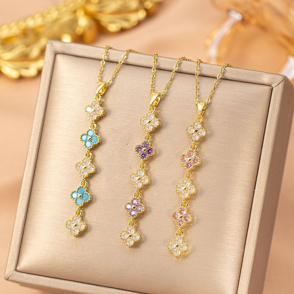 [titanium steel] fashionable and versatile four-leaf clover necklace for women, accessible luxury, high-end elegant clavicle chain jewelry
