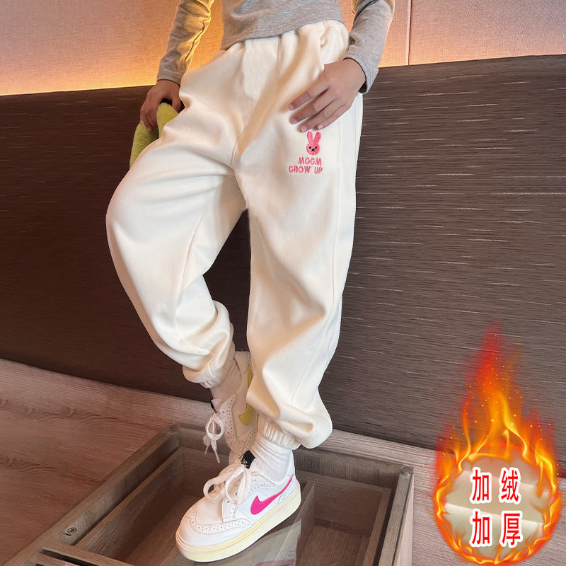 Girls' pants: new autumn/winter  collection - kids' fleece-lined, stylish, and relaxed fit sweatpants. trendy winter long pants for mid-to-large children