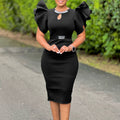 D580 european and american cross-border summer round neck lotus leaf sleeve studded hip-hugging dress party banquet cut out foreign trade dress
